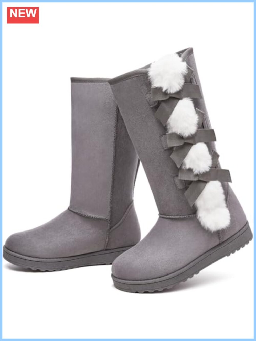 Winter Snow Boots Warm Fuzzy Fur Lined Mid Calf Pull-On Faux Suede Women's